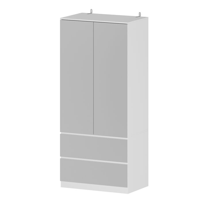 FUFU&GAGA Bedroom Double Door Three Drawer Storage Mirrored Wardrobe (31.5"W x 19.7"D x 70.9"H) White