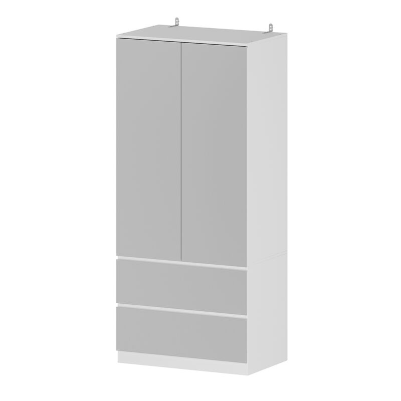 FUFU&GAGA Bedroom Double Door Three Drawer Storage Mirrored Wardrobe (31.5"W x 19.7"D x 70.9"H) White