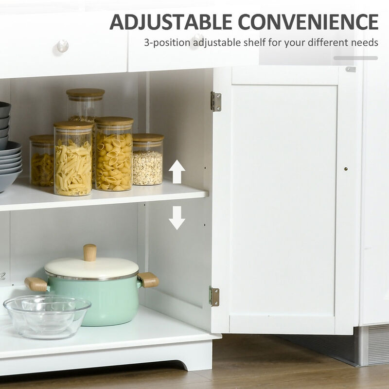 White Kitchen Helper: Storage Cabinet with Wood Top, Shelf & Drawers