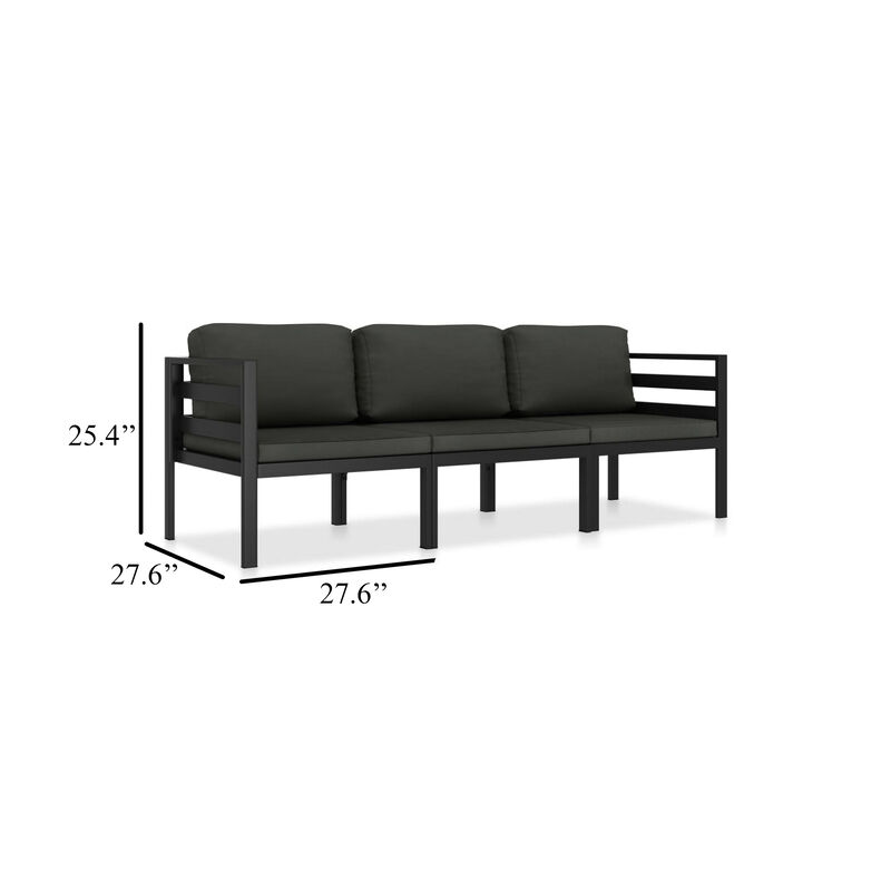Shina 3pc Outdoor Modular Sofa Set, Black Metal, Dark Gray Cushions - Benzara