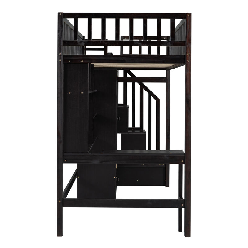 Merax Loft Bed with Bookshelf and Wardrobe