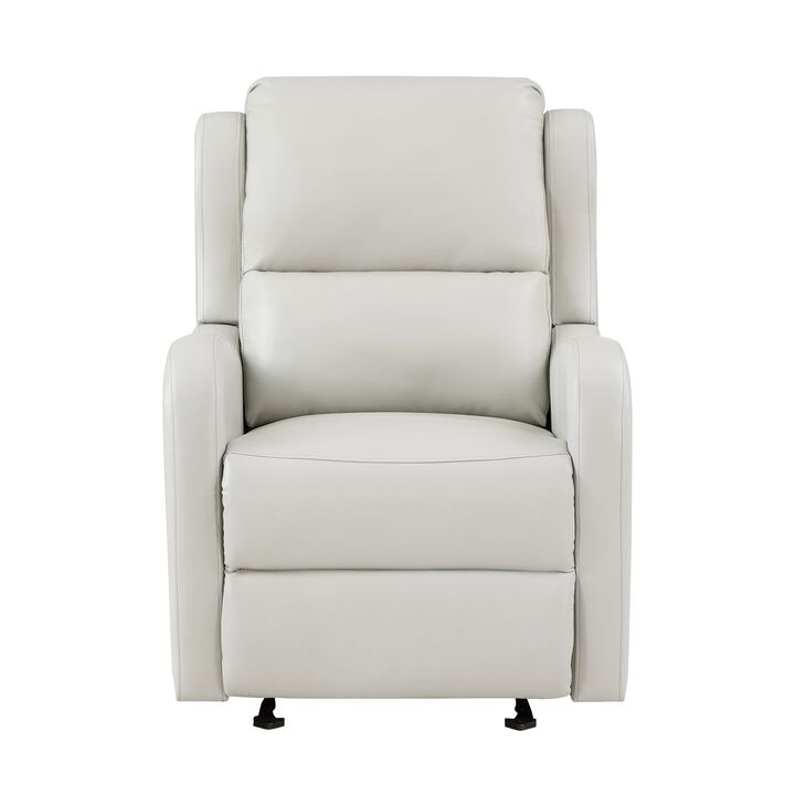 Kim 39 Inch Glider Manual Recliner Chair, Off White Faux Leather - Benzara
