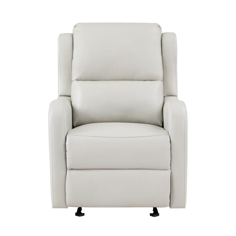 Kim 39 Inch Glider Manual Recliner Chair, Off White Faux Leather - Benzara