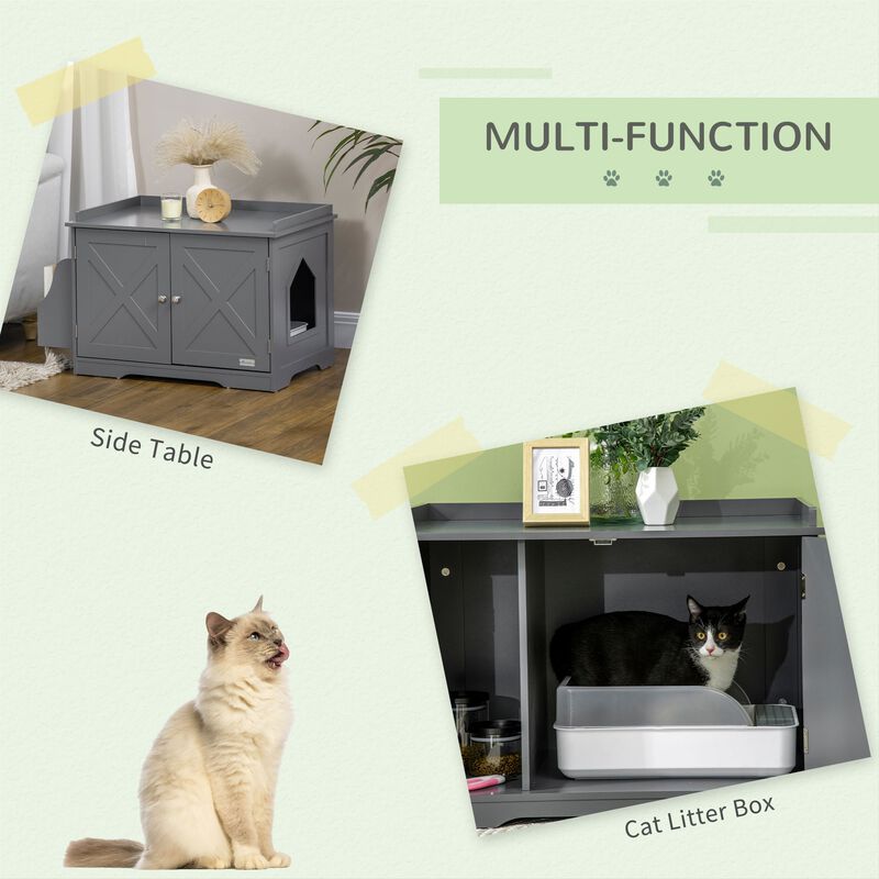 Grey Cat Furniture: Hidden Litter Box Enclosure with Adjustable Divider