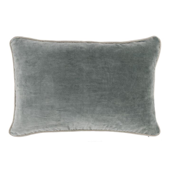 Hillary 20 Inch Velvet Welt Decorative Lumbar Throw Pillow, Sage Green-Benzara