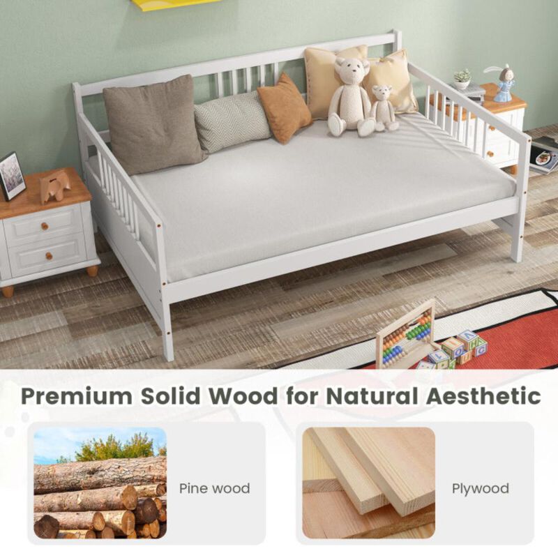 Hivvago Classic Wooden Full Size Daybed Frame with Guardrails