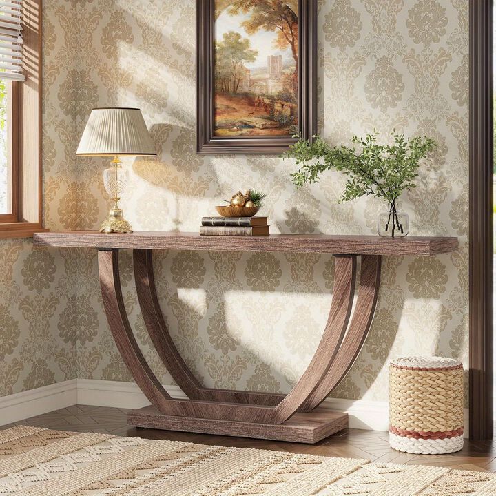 Farmhouse Console Entryway Table: 63 Inches Console Table with Wooden Legs, Narrow Long Foyer Sofa Table Behind Couch for Hallway, Entrance, Living Room, All Wood, Deck Boxes
