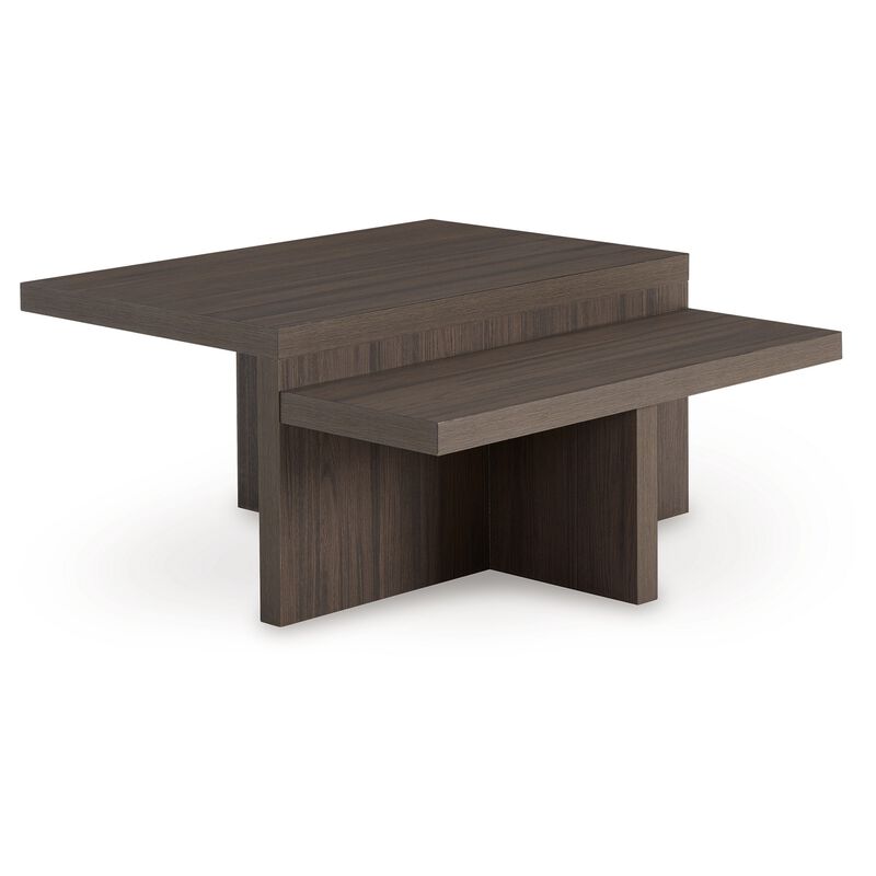 Zeny 2pc Coffee and Side Table Set, Geometric Cross Base, Dark Brown  - Benzara