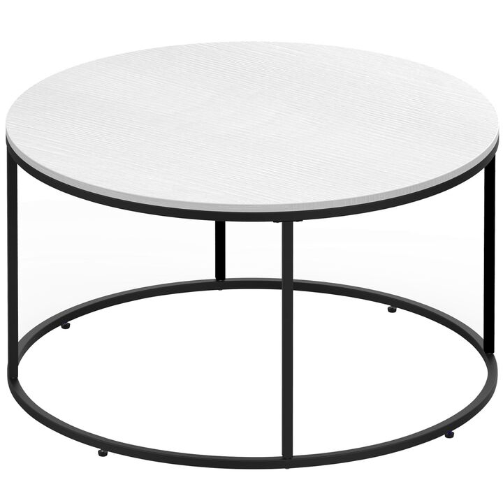 Minimalist Centerpiece: 32" White Round Coffee Table with Black Frame