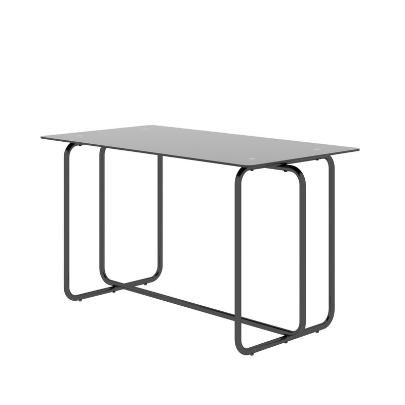 1-Piece Rectangle Dining Table With Metal Frame, Tempered Glass Dining Table For Kitchen Room, Black