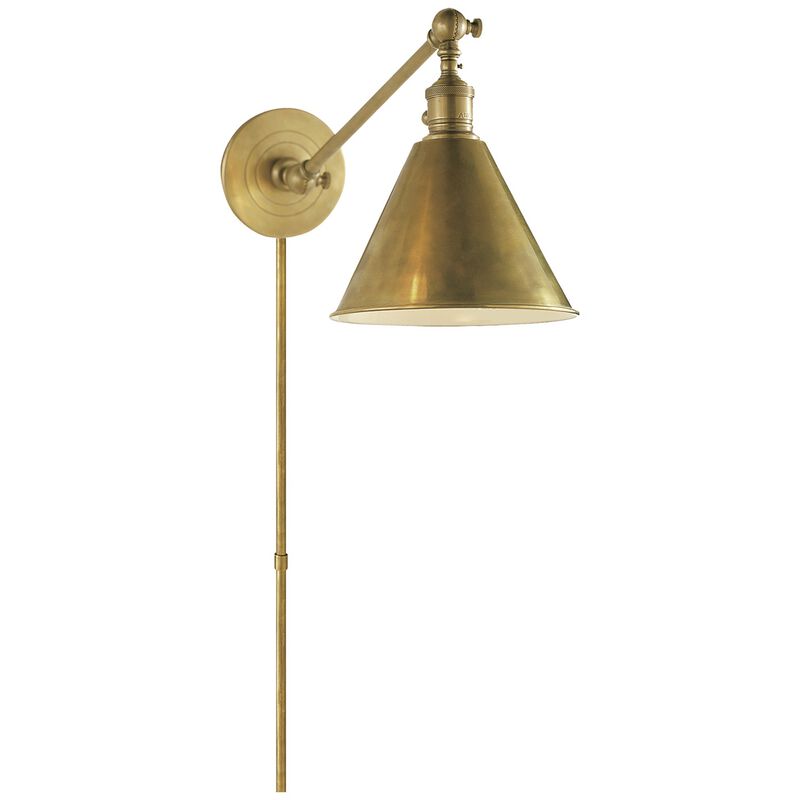 Boston Functional Single Arm Library Light in Antique Brass