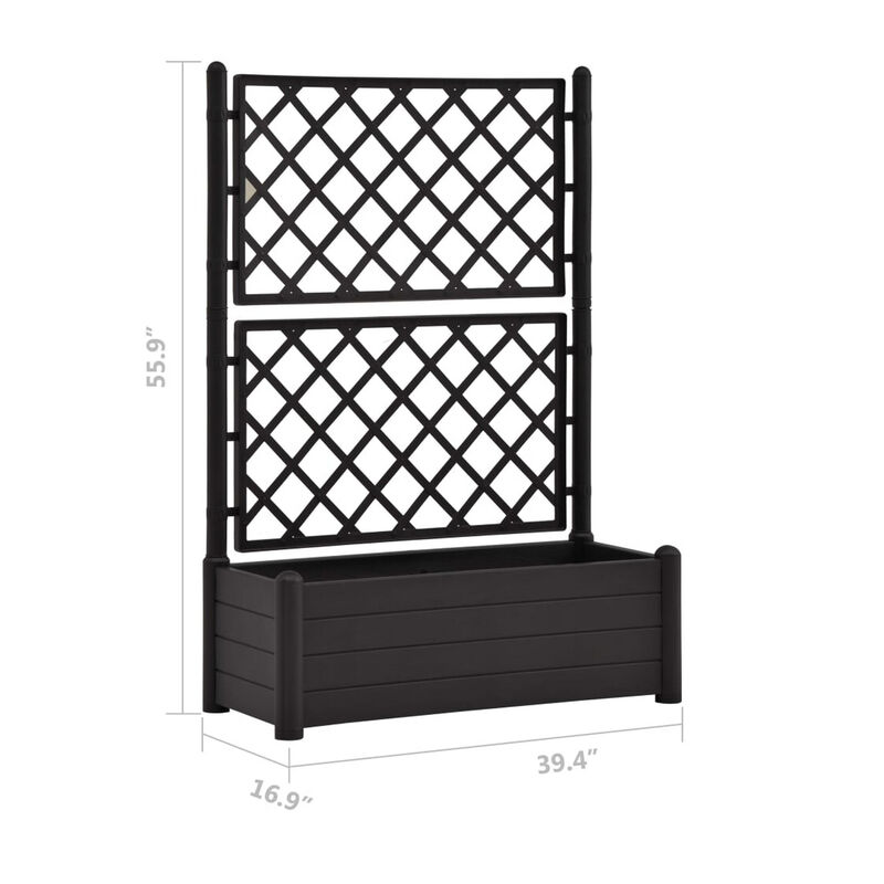 Simi Garden Flower Planter with Trellis, Anthracite Gray, 17x40x56 - Benzara