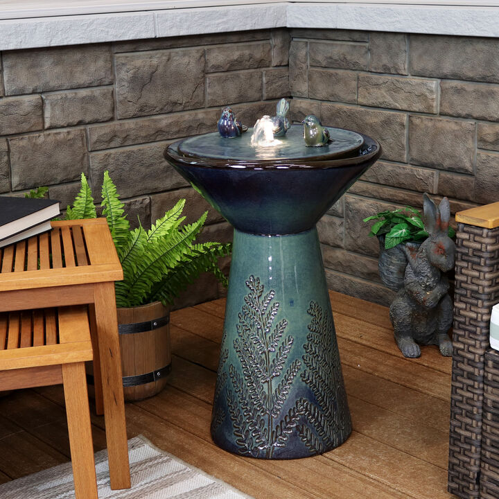 Sunnydaze Gathering Birds Ceramic Outdoor Fountain with LED Lights - 28 in