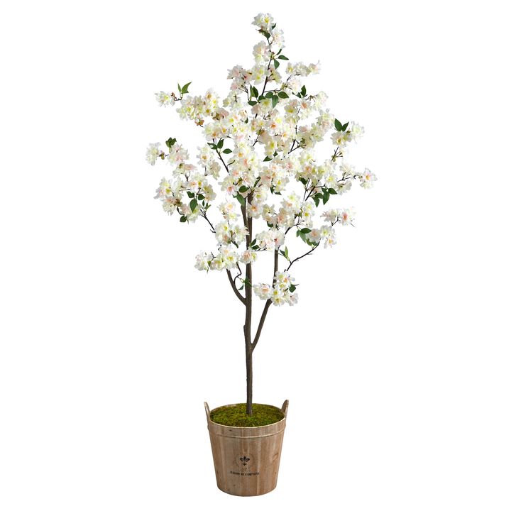 Hivvago 6 Feet Cherry Blossom Artificial Tree in Farmhouse Planter