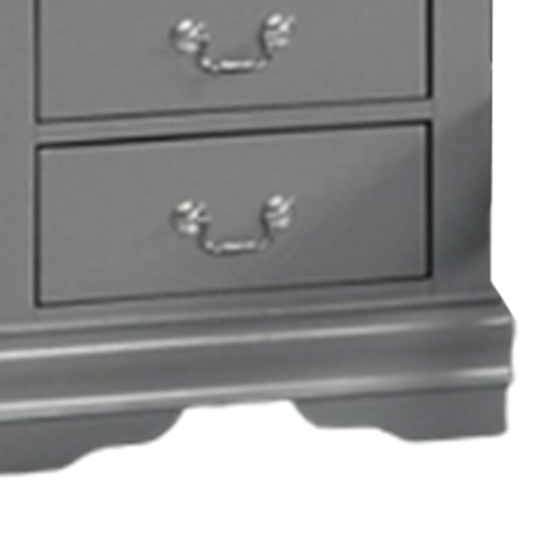 Ryla Nightstand, 2 Drawers, Light Gray Solid Wood, Nickel Drop Handles