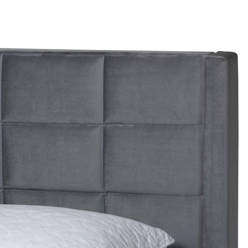 Baxton Studio Payne Modern Glam Navy Blue Velvet and Dark Brown Wood Queen Bed