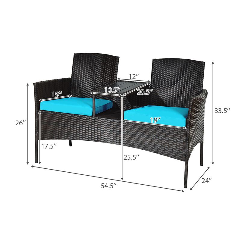 Modern Patio Conversation Set with Built-in Coffee Table and Cushions