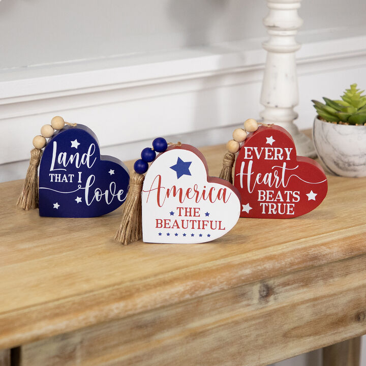 Patriotic Hearts Wooden Tabletop Signs - 3.75" - Set of 3