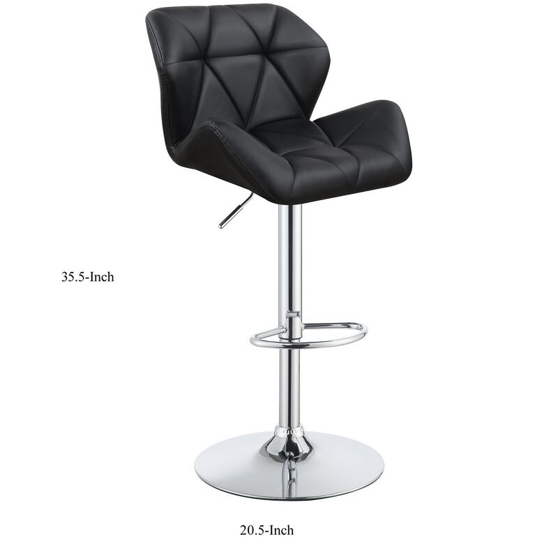 Adjustable Diamond Bar Stool with Chrome Base, Black ,Set of 2-Benzara