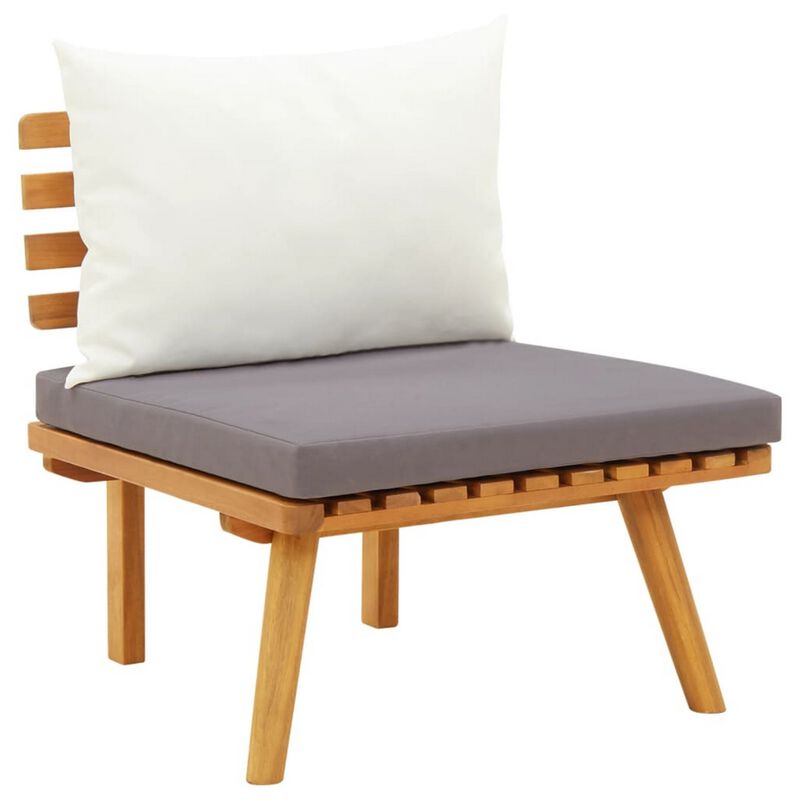 Roma 3pc Modular Outdoor Sofa Set, Solid Acacia Wood, Gray and White - Benzara