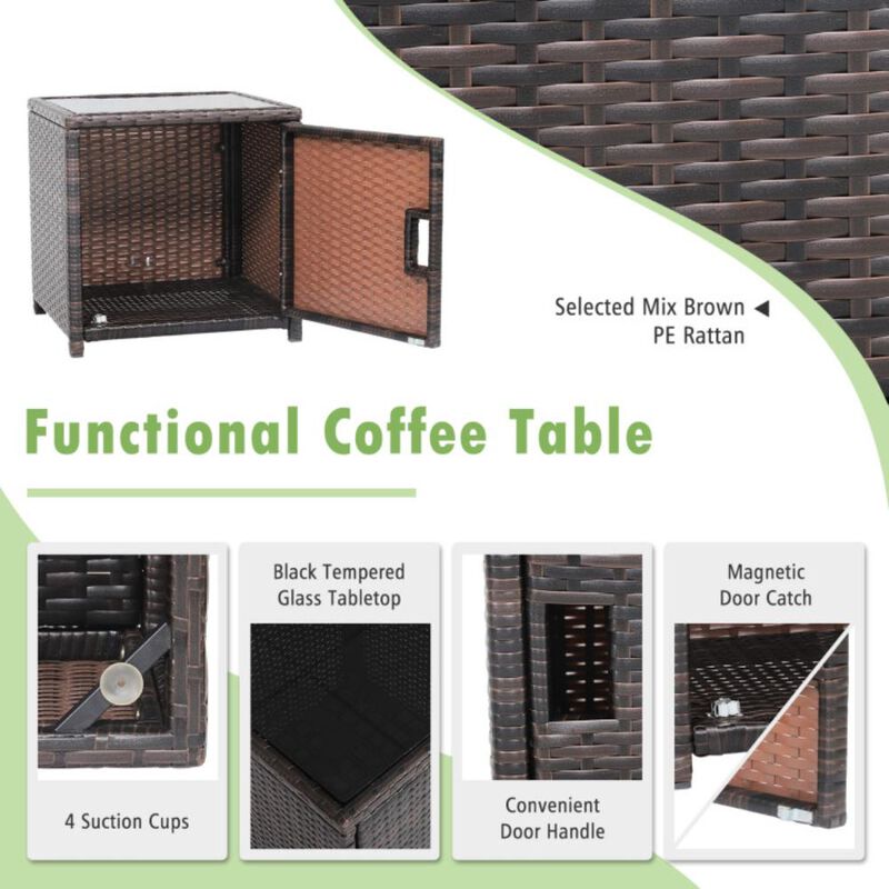 Hivvago 3 Pieces Patio Wicker Furniture Set with Storage Table and Protective Cover
