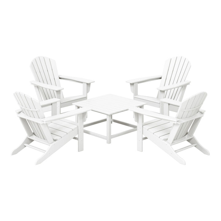 WestinTrends 5-Piece Outdoor Patio HDPE Adirondack Chair With Square Coffee Table Conversation Set
