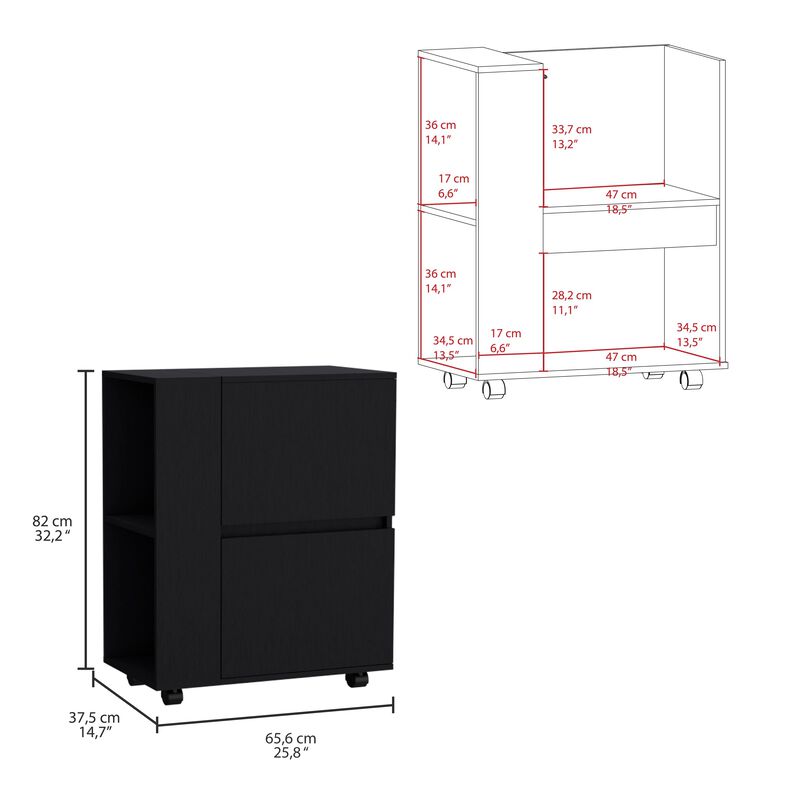 Glasgow Bar Cart Two Pull-Down Door Cabinets and Two Open Shelves