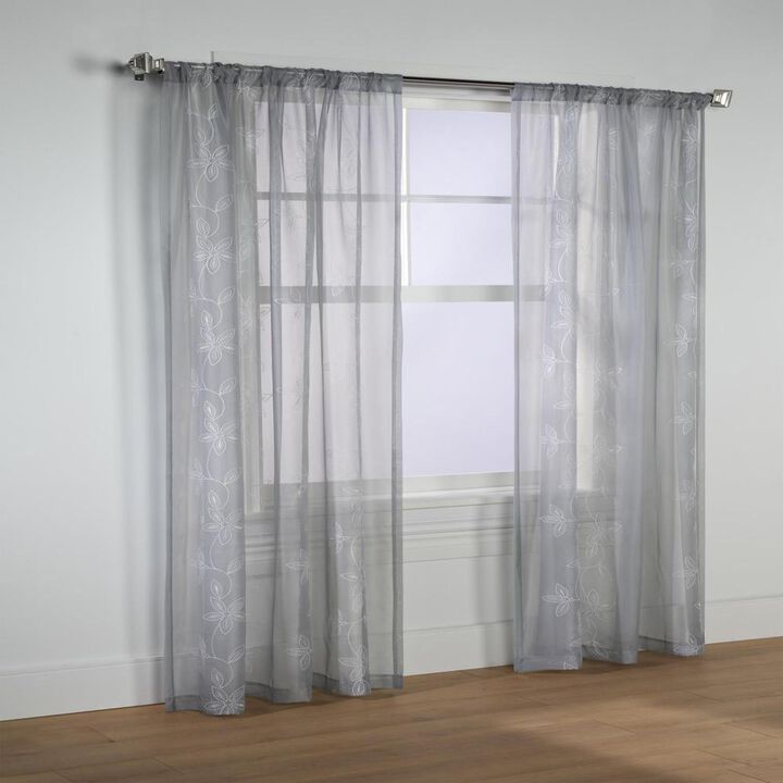 Commonwealth Habitat Elizabeth Rod Pocket Pindot Floral Embroidered Voile Panel - 50x108" - Grey