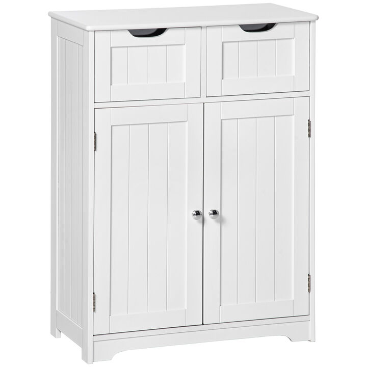 Freestanding Bathroom Storage Cabinet with 2 Drawers & Adjustable Shelf, White