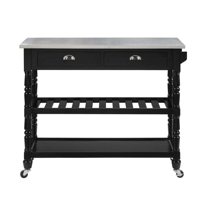 Convenience Concepts French Country 3 Tier Stainless Steel Kitchen Cart with Drawers