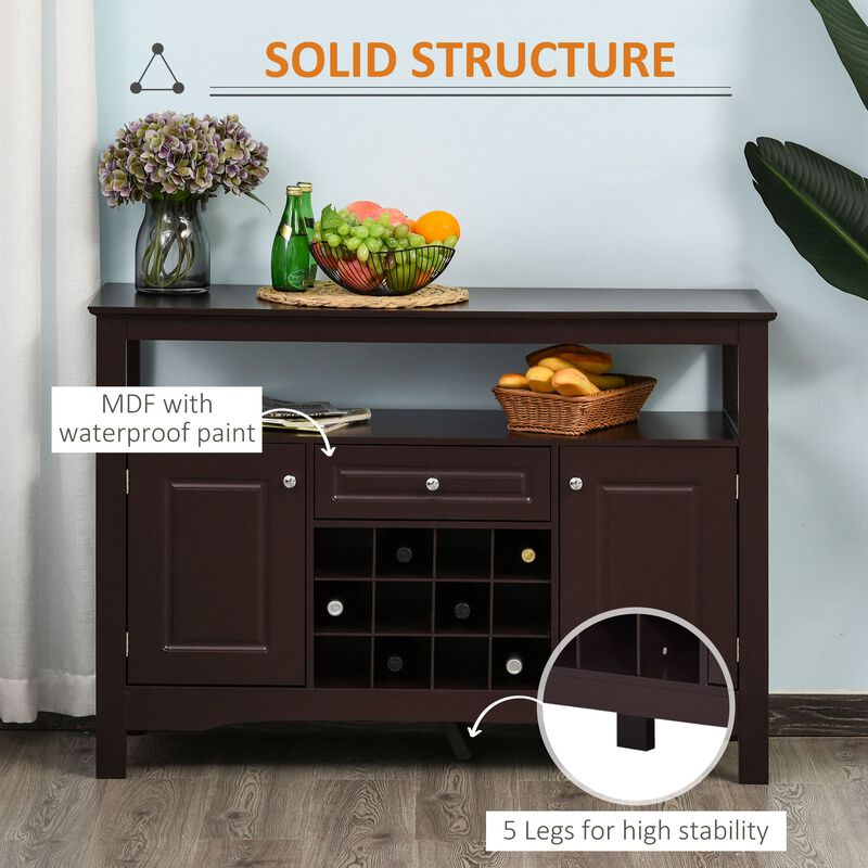 Espresso Dining Storage: Sideboard Buffet with Wine Rack and Drawer