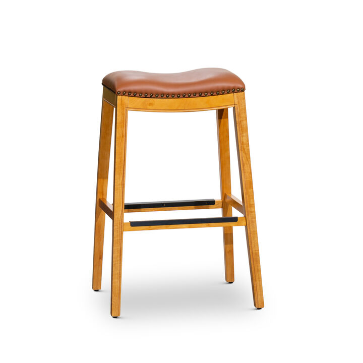 30" Barstool, Natural Finish, Saddle Leather Seat