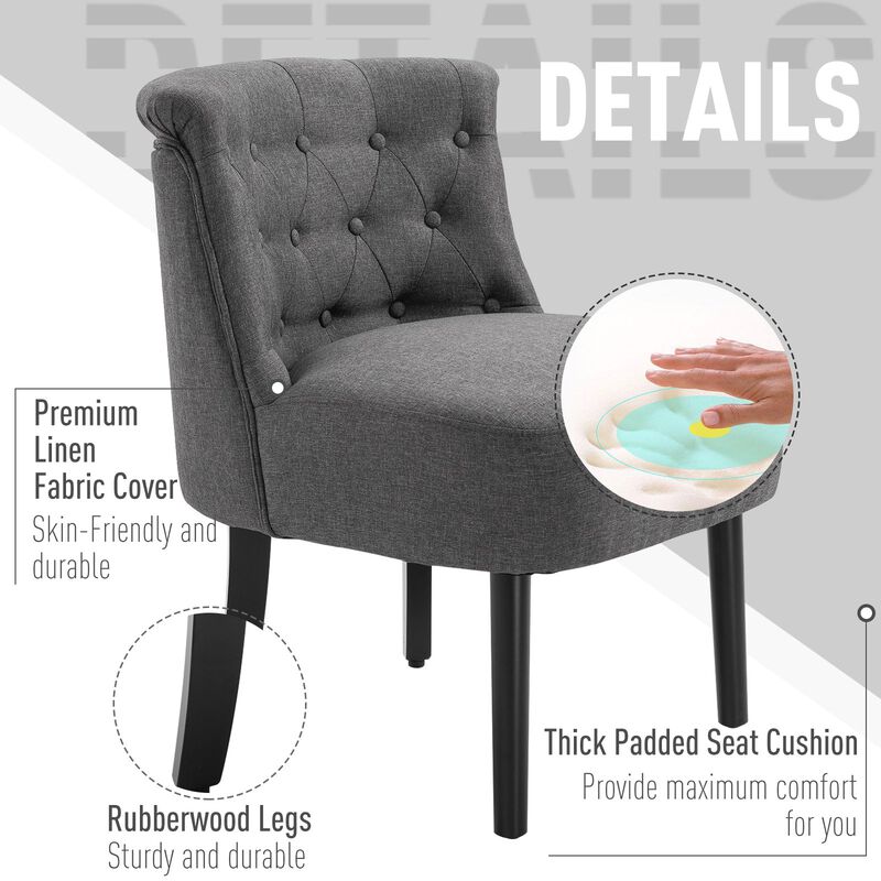 Dark Grey Living Room Accent: Modern Button-Tufted Chair with Wooden Legs