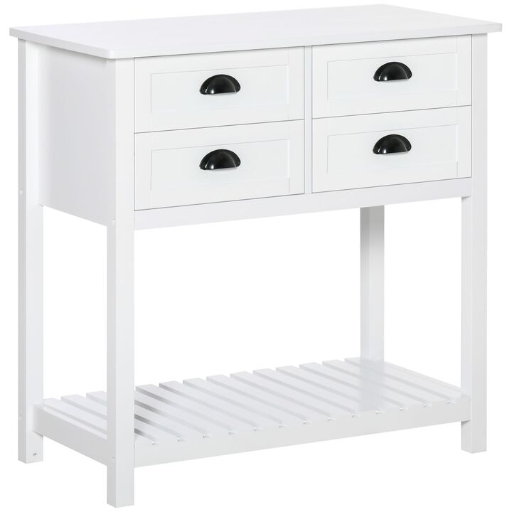 White Kitchen Buffet: Sideboard with 4 Drawers and Bottom Shelf