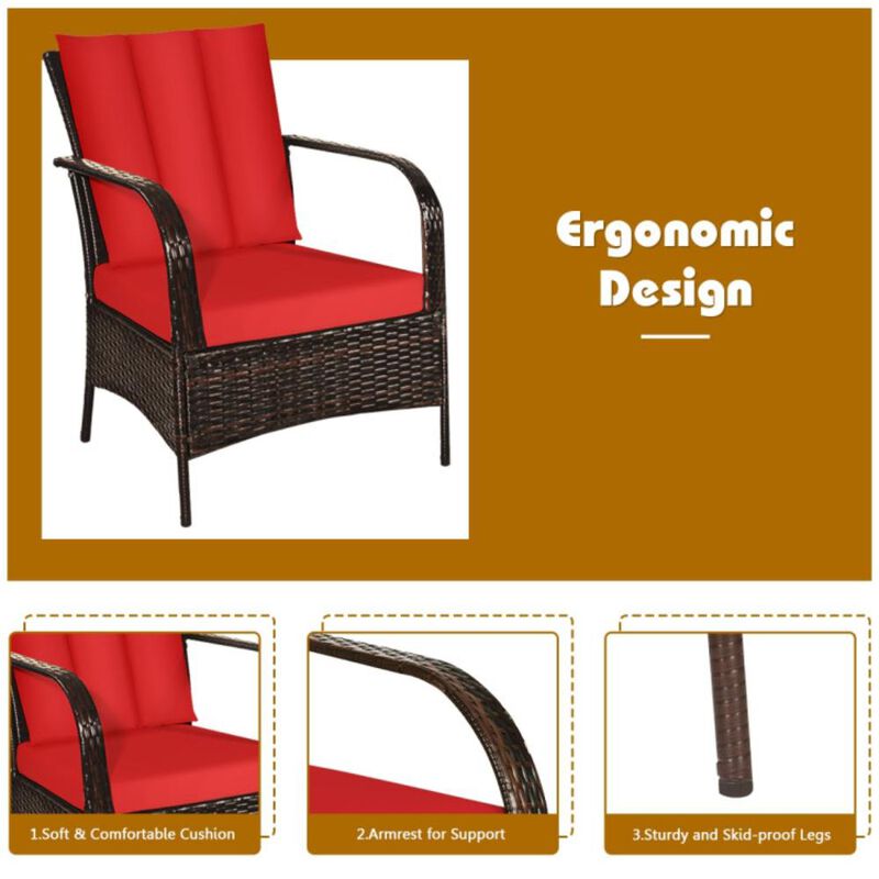 Hivvago 3 Pieces Patio Rattan Conversation Set with Glass Top Coffee Table and Cushions