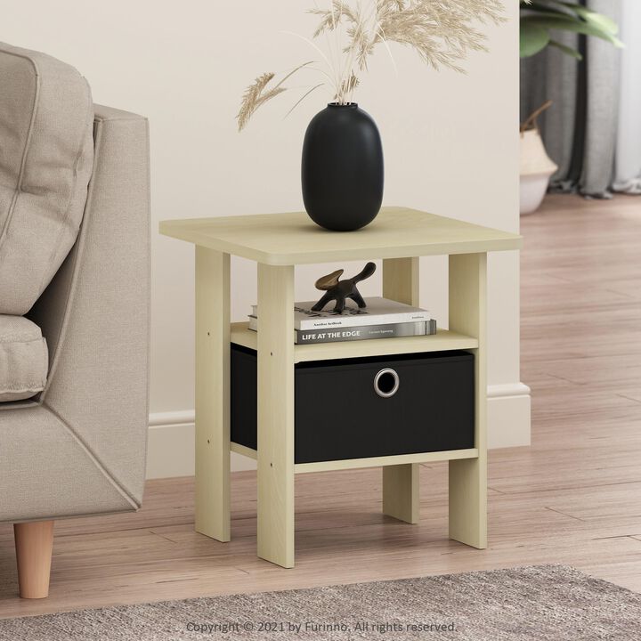 FurinnoFurinno Andrey End Table / Side Table / Night Stand / Bedside Table with Bin Drawer, Steam Beech/Black