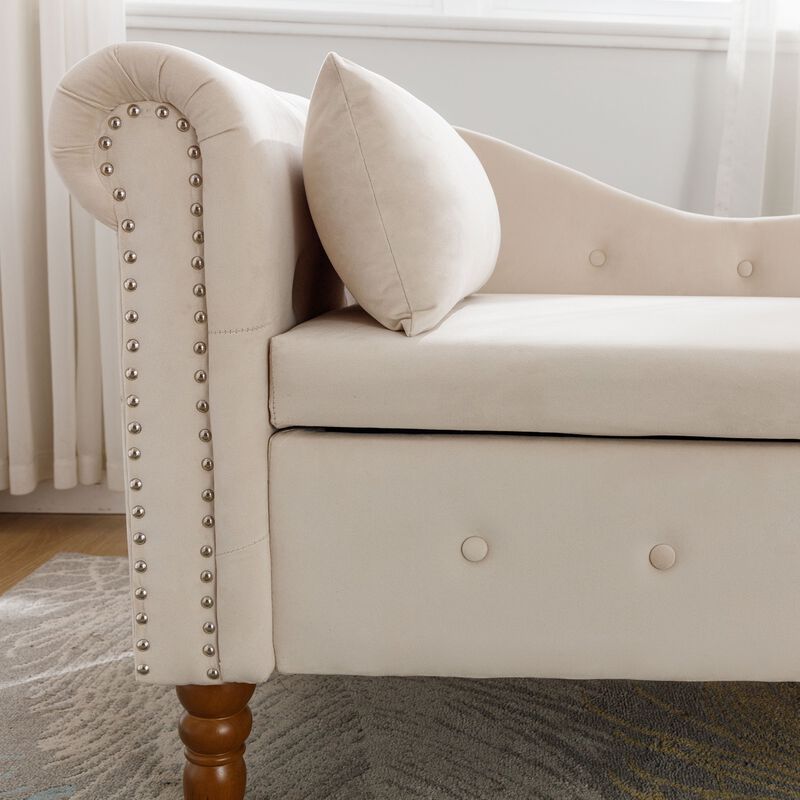 Mondawe Indoor Chaise Lounge, Upholstered Rolled Arm Chaise Sleeper Chair with Nailhead Trim