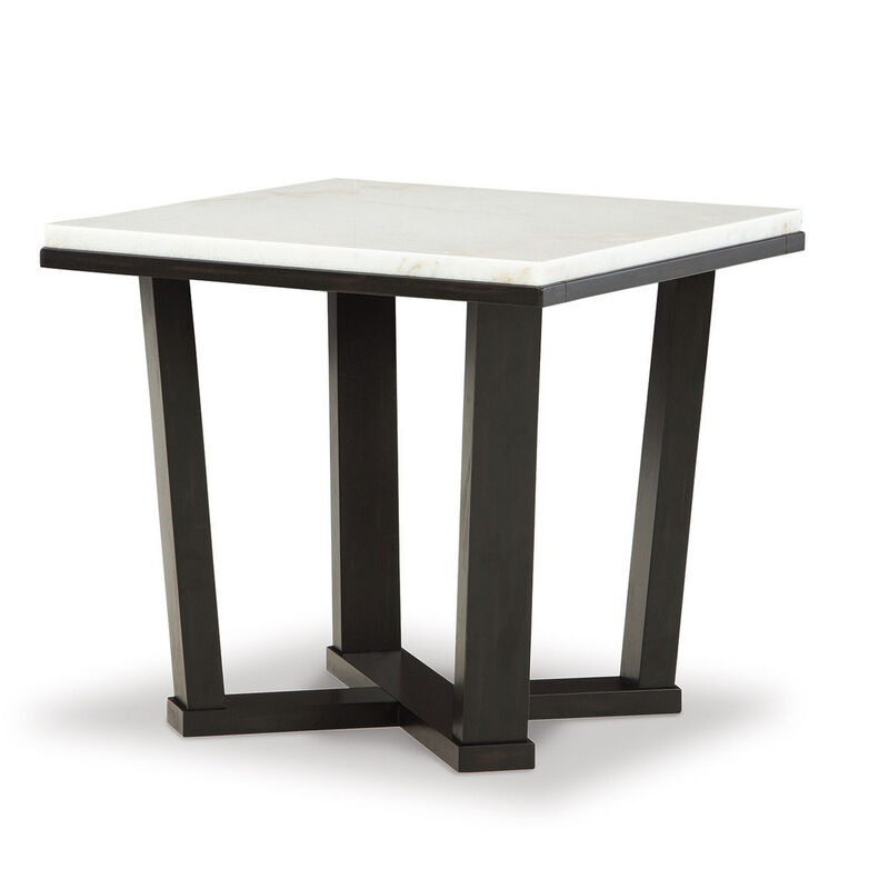 Fana Side End Table, White Marble Top, 24 Inch Square, Espresso Brown - Benzara