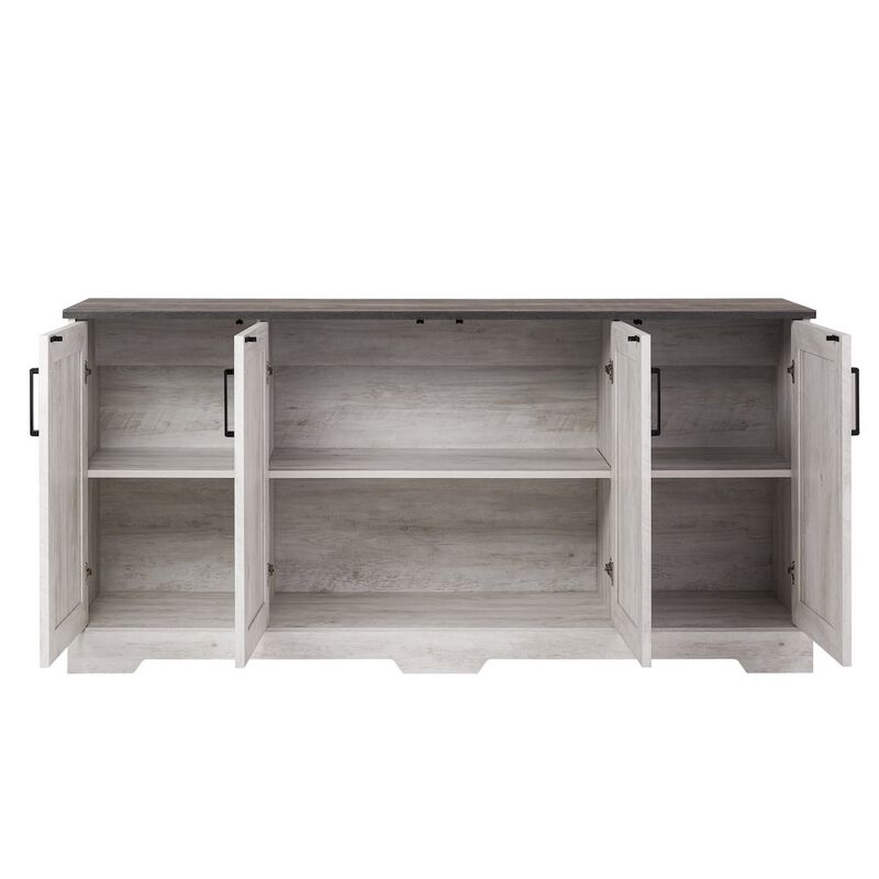 Prepac Rustic Ridge 4-Door Console Table Washed White Engineered Wood Sideboard