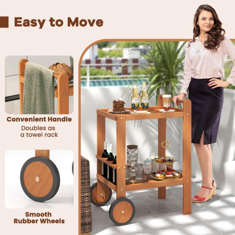 Hivvago 2 Tier Rolling Serving Cart with Wine Bottle Holders and 2 Rubber Wheels