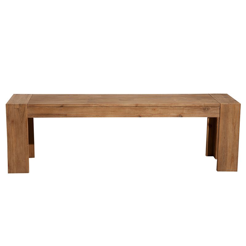 Solid Acacia Wood Bench with Bracket Legs, Brown-Benzara