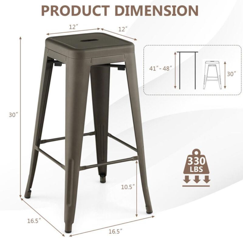 Hivvago 30 Inch Bar Stools Set of 4 with Square Seat and Handling Hole
