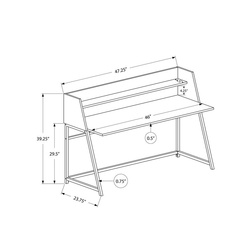 Monarch Specialties I 7549 Computer Desk, Home Office, Laptop, Storage Shelves, 48"L, Work, Metal, Laminate, White Marble Look, Black, Contemporary, Modern