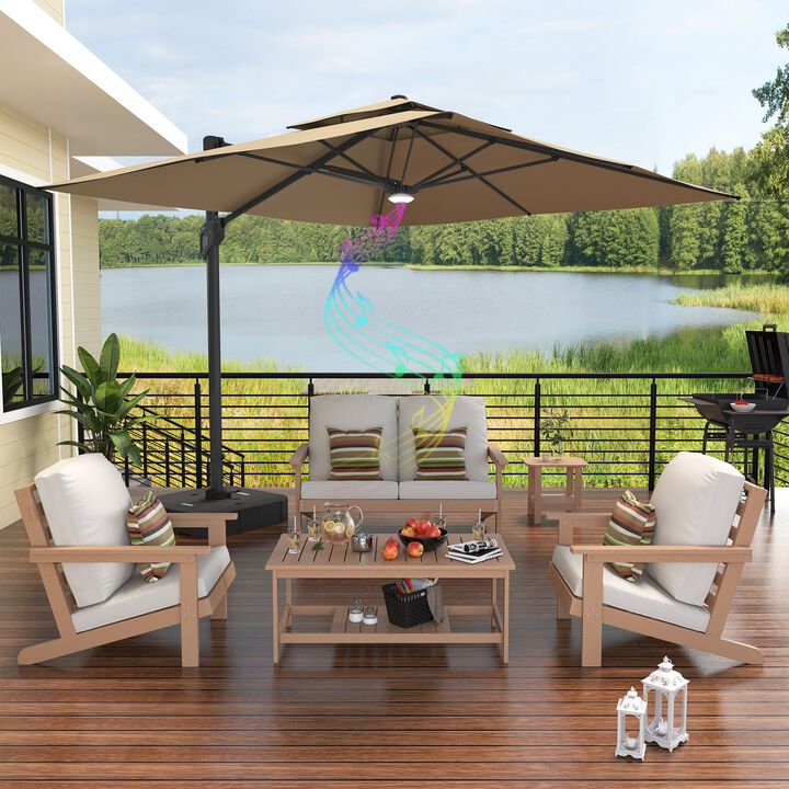 MONDAWE 6 Pieces All-Weather Patio Conversation Set with Outdoor Umbrella and Coffee Table