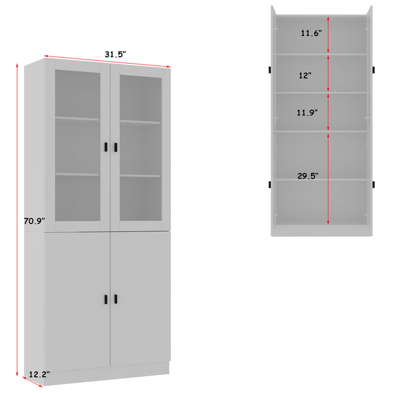 White Wood Storage Cabinet Buffet and Hutch Combination Cabinet With Shelves (160 Cabinet)