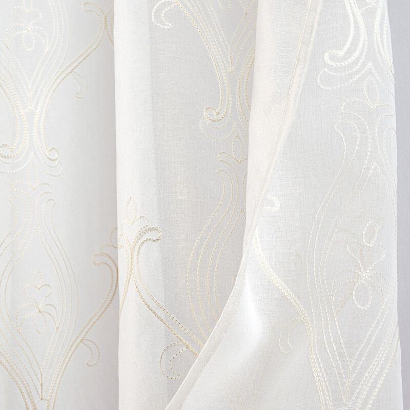 RT Designers Collection Pearl 2 Pieces 1.5" Rod Pocket Damask Embroidery Metallic Doily 36" x 84" Gold