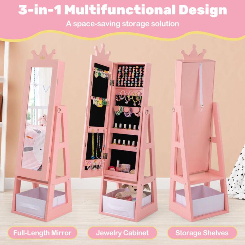 Hivvago Free-Standing Full Length Kids Jewelry Armoire Cabinet with Storage Capacity