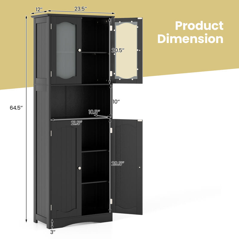Tall Bathroom Storage Cabinet with Frost Glass Doors and Shelves