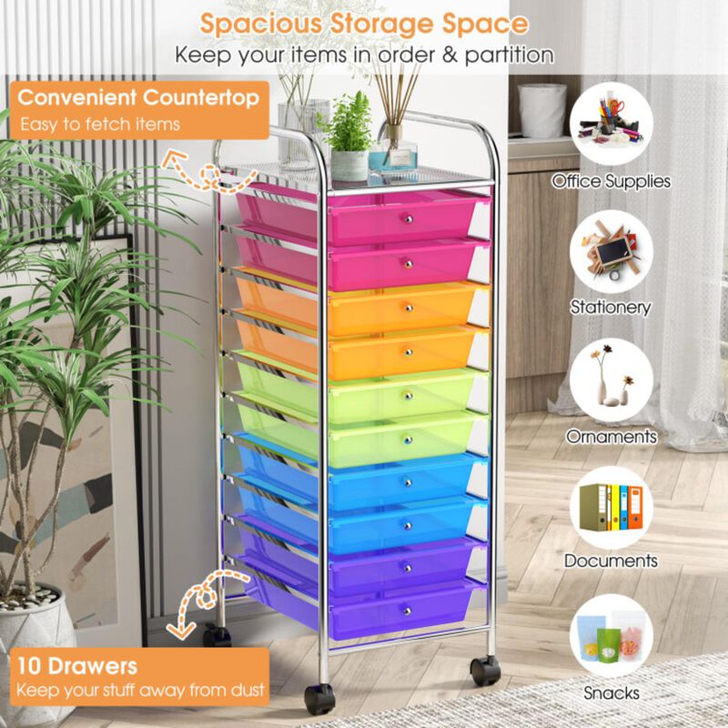 Hivvago 10 Drawer Rolling Storage Cart Organizer with 4 Universal Casters