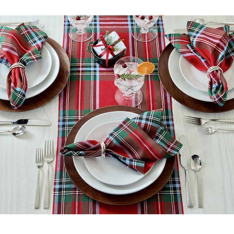 Solino Home 100% Pure Linen Cloth Napkins  20 X 20 Inch Set of 4 | Madras Holiday Plaid Dinner Napkins